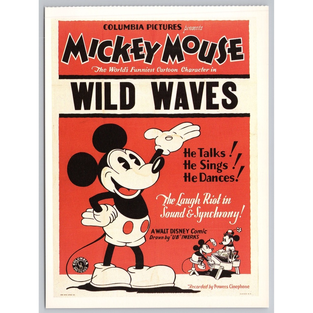 Vintage Walt Disney's Mickey Mouse Postcard To Send or Frame - Wild Waves 1929